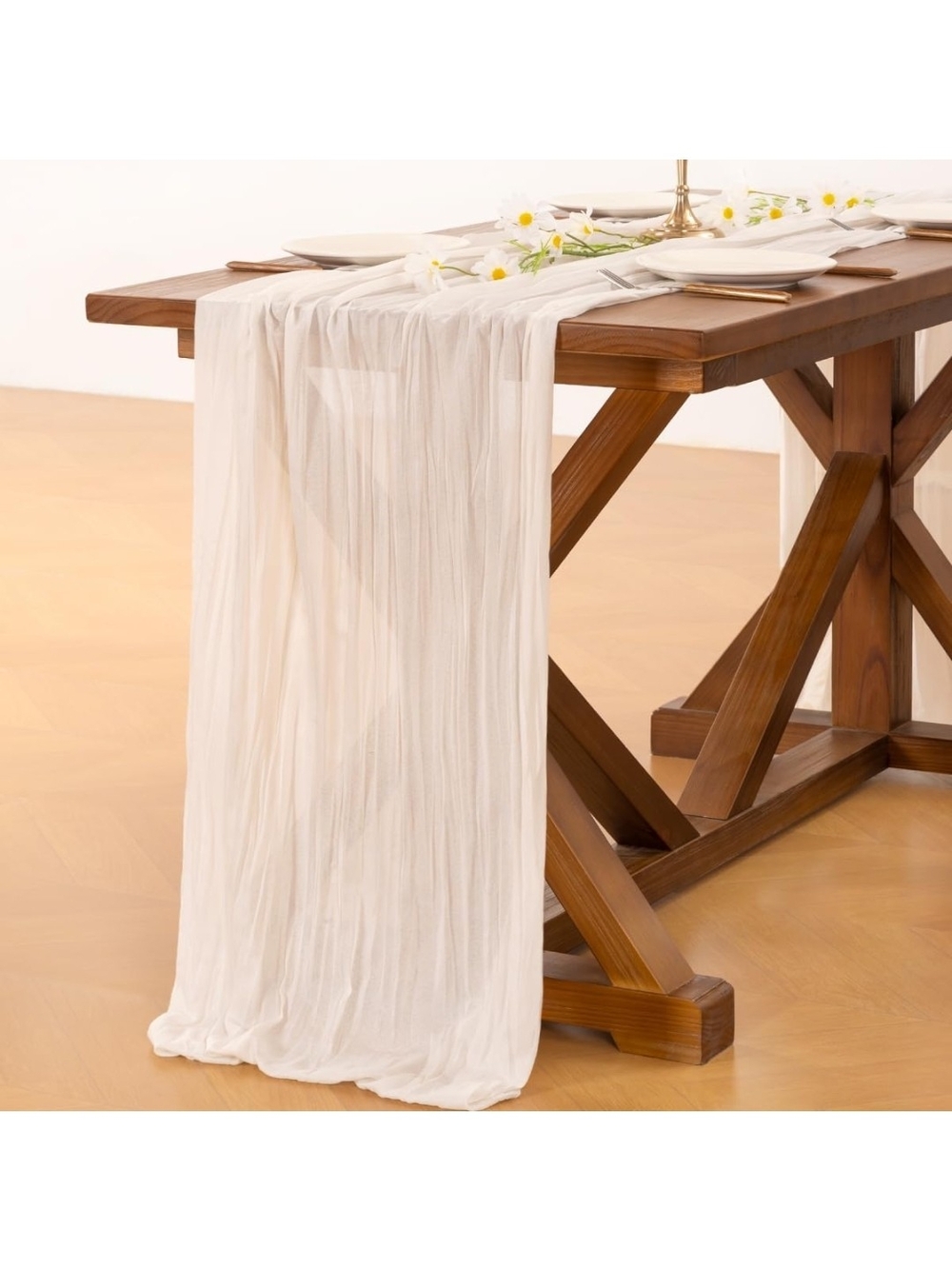 3 Pack Elegant Light Ivory Cheesecloth Table Runner 10'